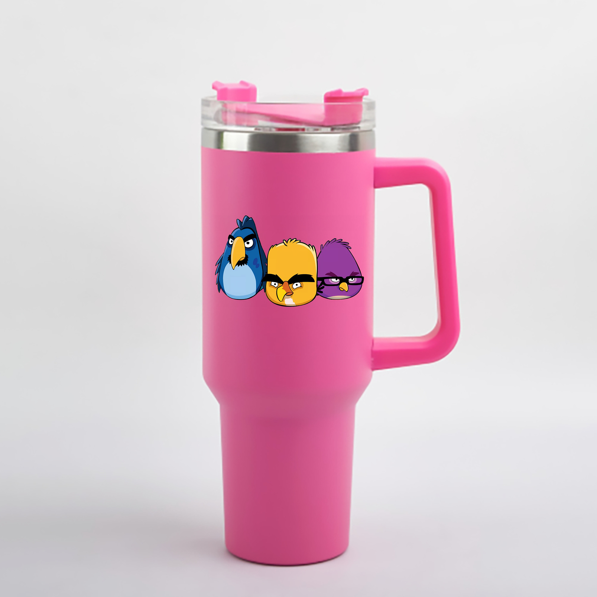 （画像用） Angry Birds アングリーバード 1200mL車用タンブラー - クリスタルステッカー（プラスチックストロー付き）